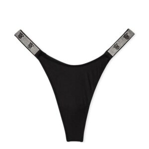 Victoria's Secret - PANTY THONG CON TIRAS BRILLANTES + BRALETTE CON TIRAS BRILLANTES  (Negro - Rosa)